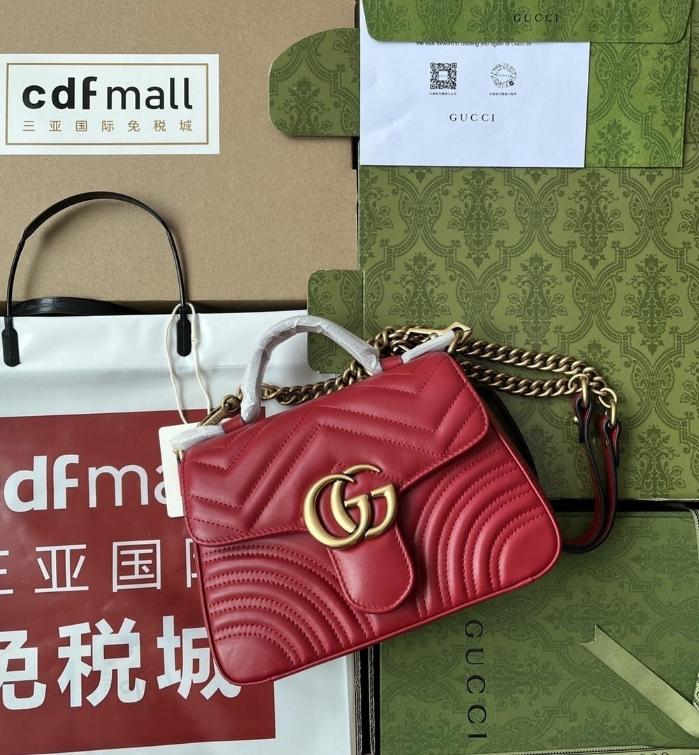 1:1 Replica Gucci GG Marmont Mini Top Handle Bag Red For Women, Women's Bags 8.3in/21cm GG ‎