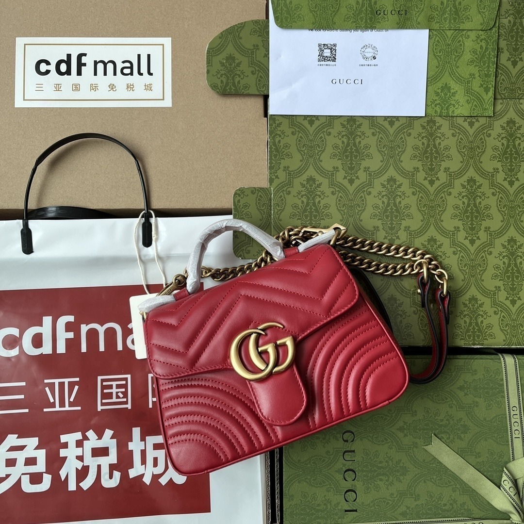 1:1 Replica Gucci GG Marmont Mini Top Handle Bag Red For Women, Women's Bags 8.3in/21cm GG 
