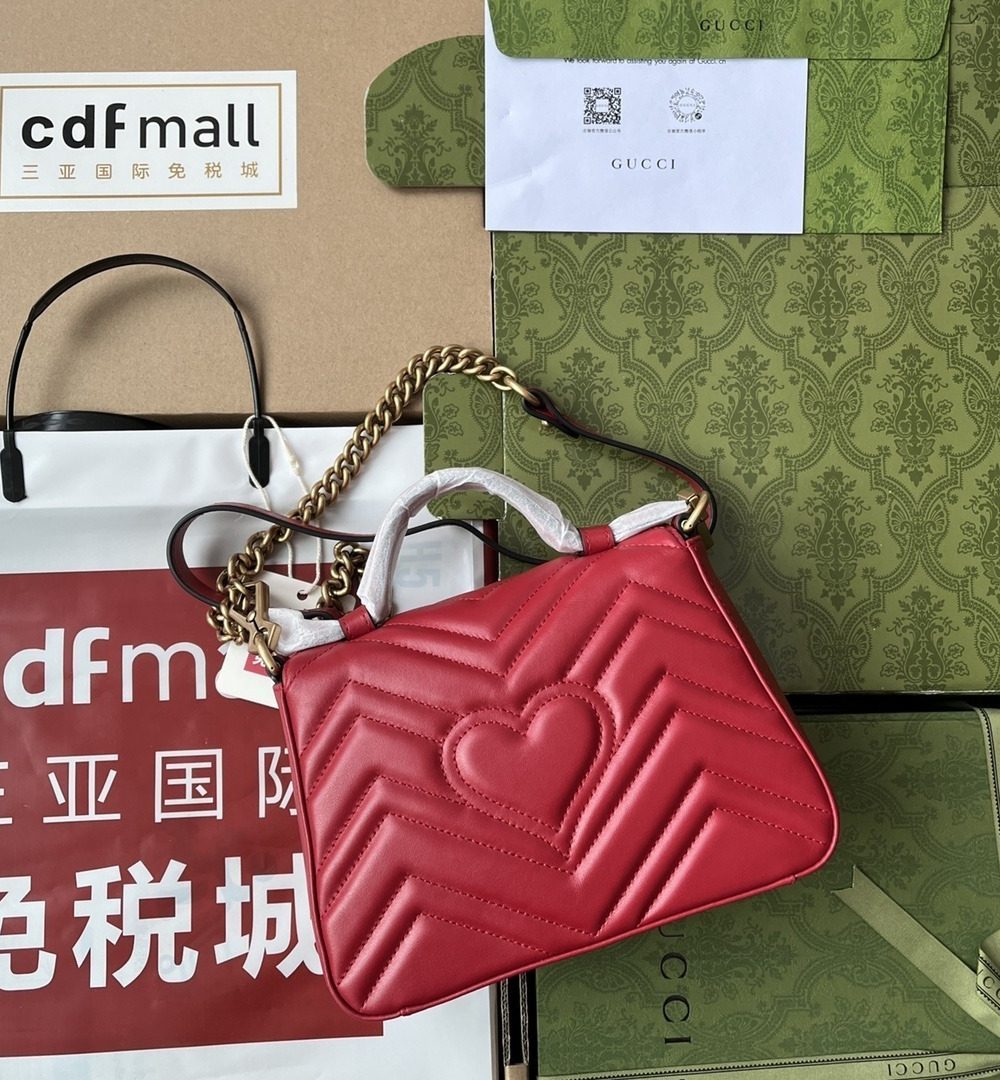 1:1 Replica Gucci GG Marmont Mini Top Handle Bag Red For Women, Women's Bags 8.3in/21cm GG ‎