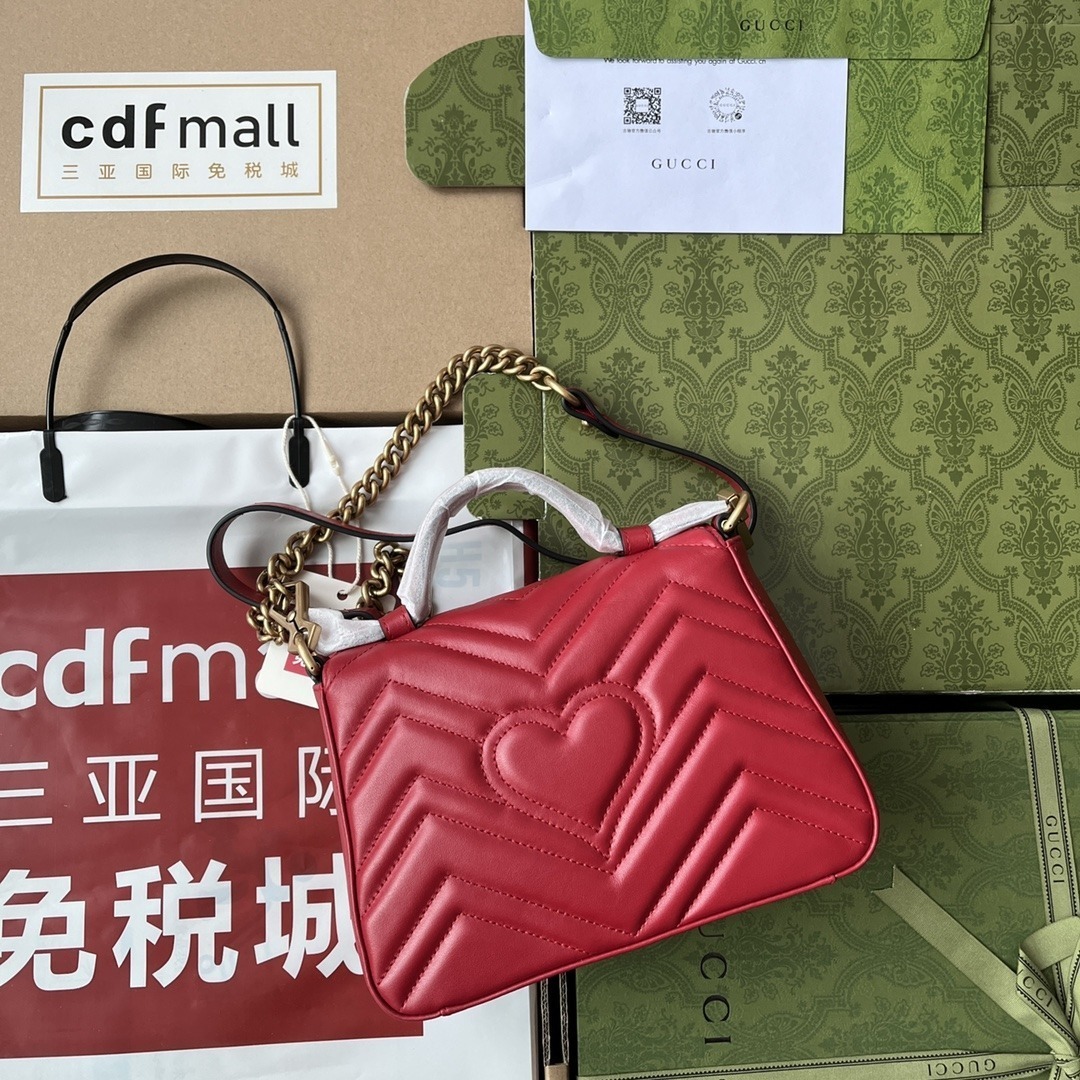 1:1 Replica Gucci GG Marmont Mini Top Handle Bag Red For Women, Women's Bags 8.3in/21cm GG - Image 3