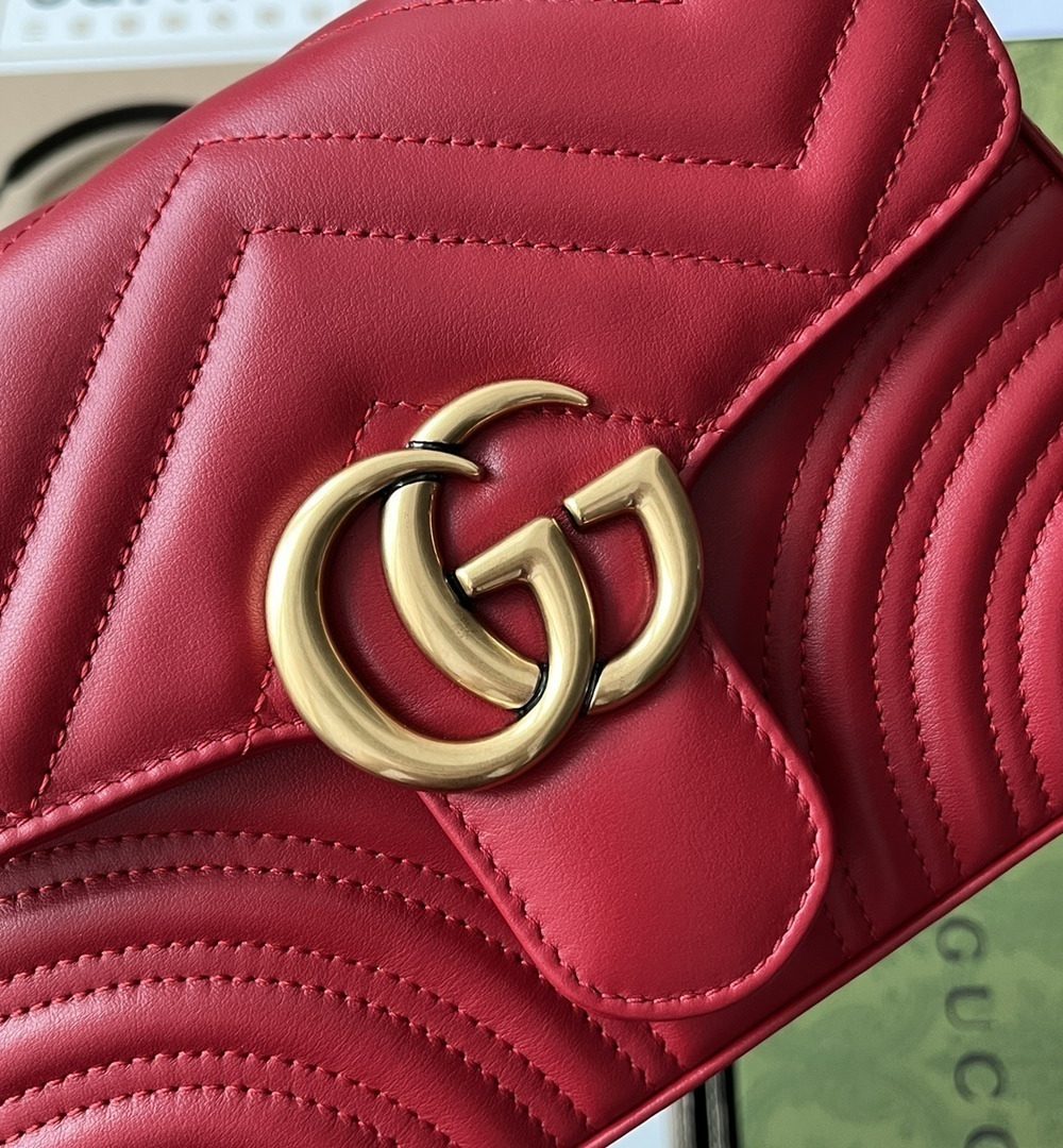 1:1 Replica Gucci GG Marmont Mini Top Handle Bag Red For Women, Women's Bags 8.3in/21cm GG ‎