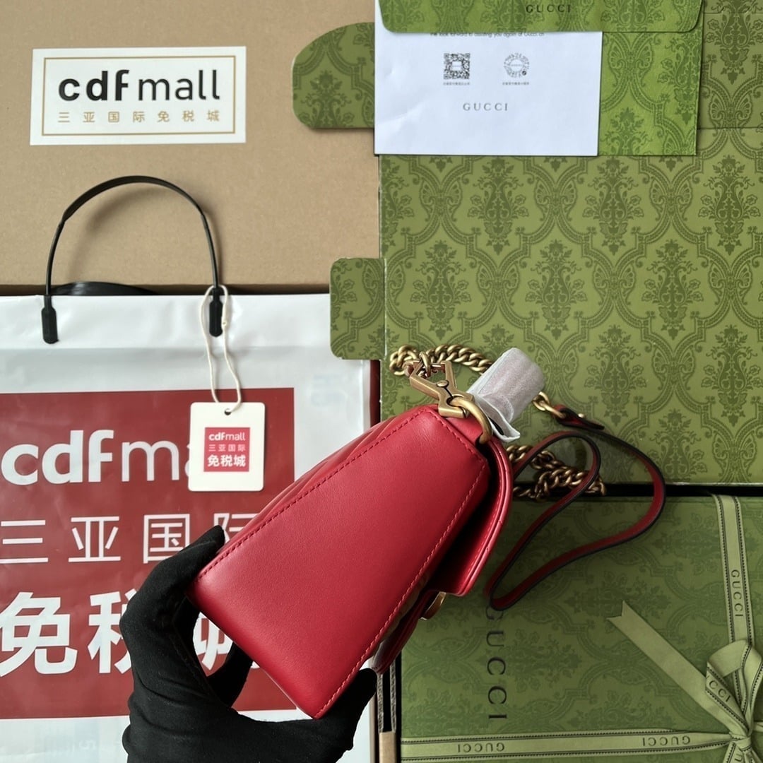 1:1 Replica Gucci GG Marmont Mini Top Handle Bag Red For Women, Women's Bags 8.3in/21cm GG - Image 6