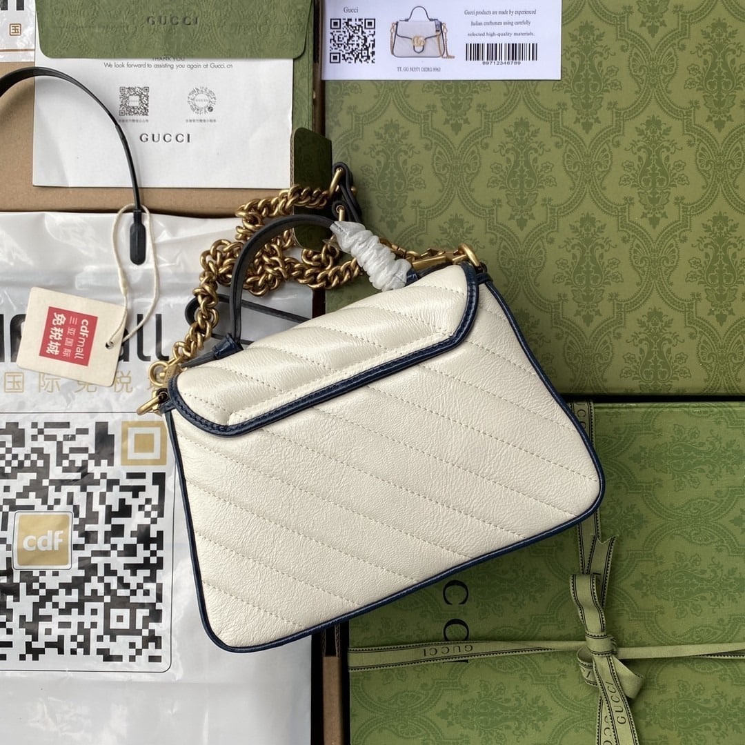 1:1 Replica Gucci GG Marmont Mini Top Handle Bag White For Women 8in/21cm 583571-0OLFX-9085 - Image 2