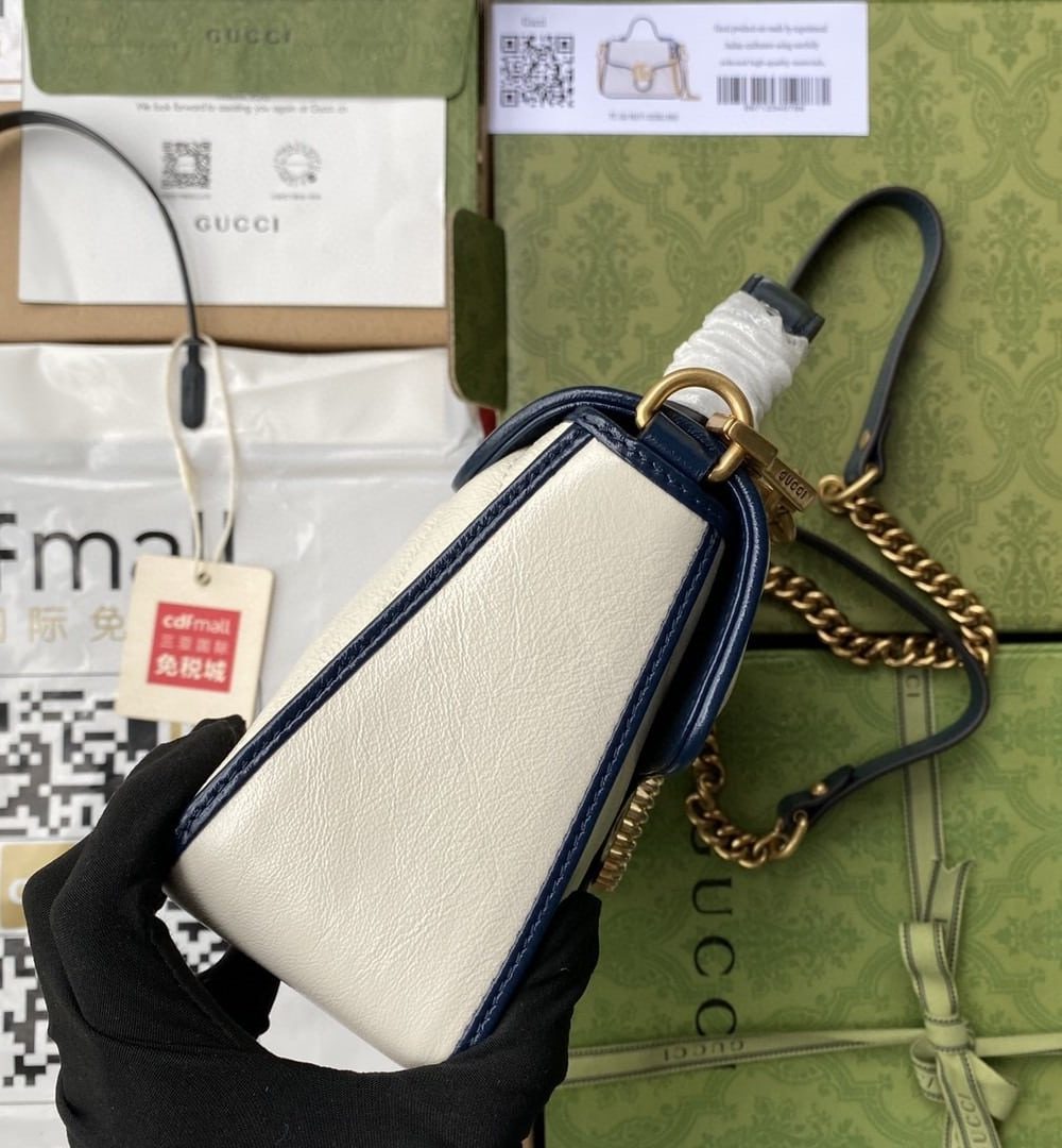 1:1 Replica Gucci GG Marmont Mini Top Handle Bag White For Women 8in/21cm 583571-0OLFX-9085