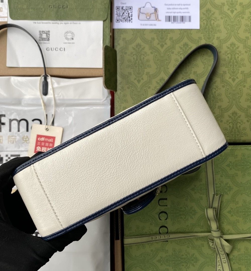 1:1 Replica Gucci GG Marmont Mini Top Handle Bag White For Women 8in/21cm 583571-0OLFX-9085