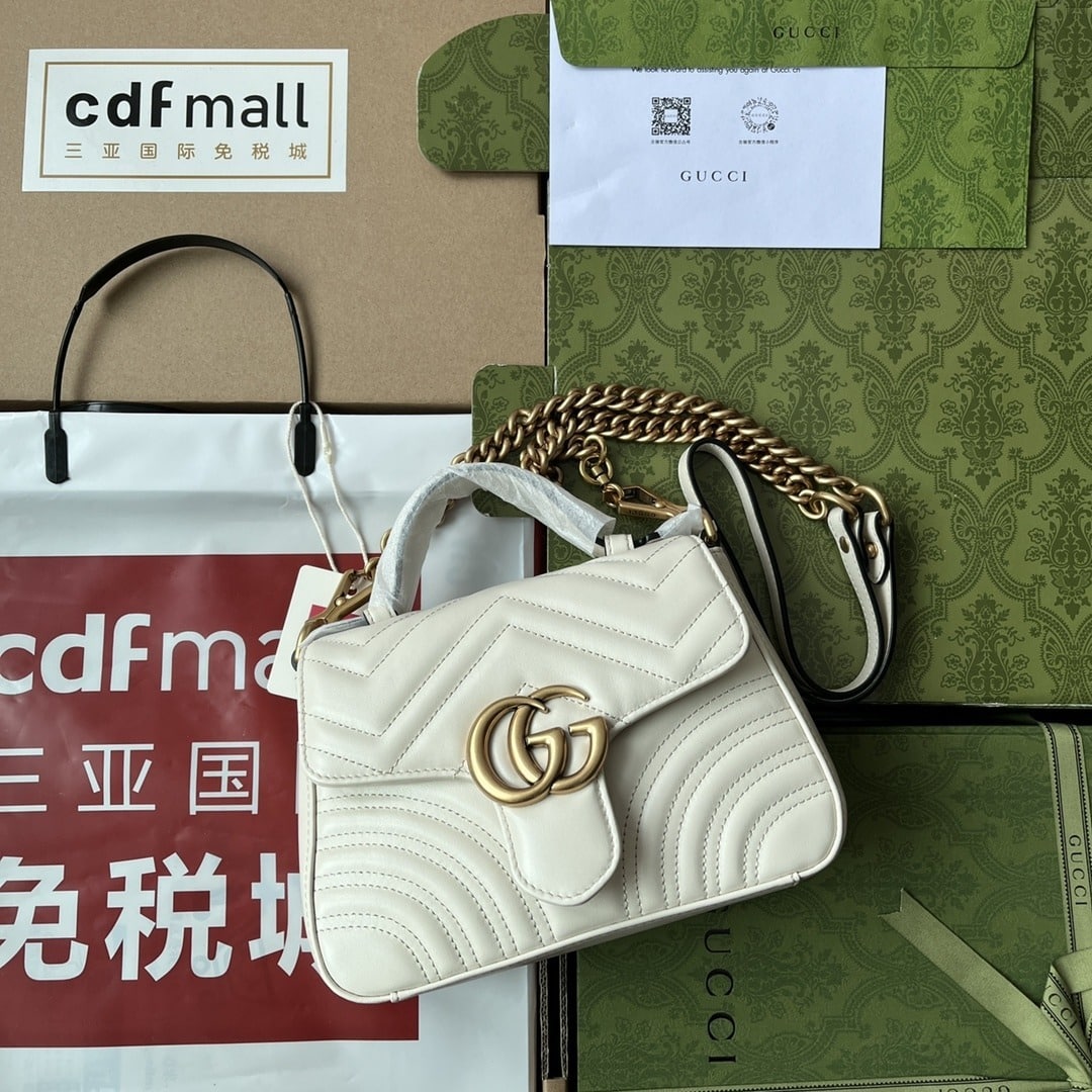 1:1 Replica Gucci GG Marmont Mini Top Handle Bag White For Women, Women's Bags 8.3in/21cm GG 547260 DTDIT 9022