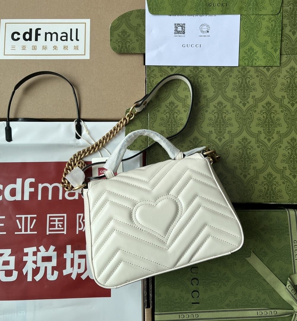 1:1 Replica Gucci GG Marmont Mini Top Handle Bag White For Women, Women's Bags 8.3in/21cm GG ‎547260 DTDIT 9022