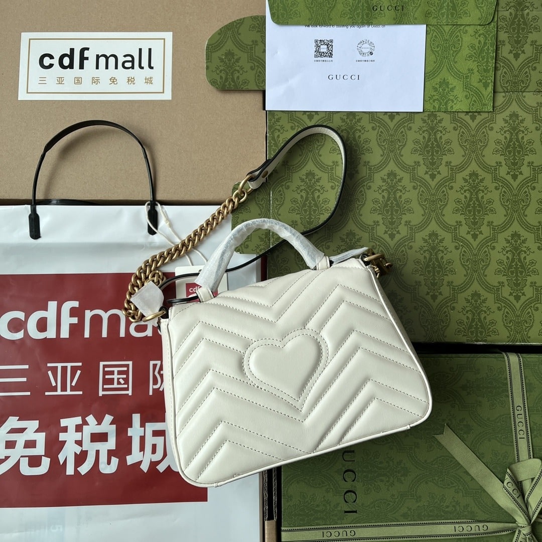 1:1 Replica Gucci GG Marmont Mini Top Handle Bag White For Women, Women's Bags 8.3in/21cm GG 547260 DTDIT 9022 - Image 6