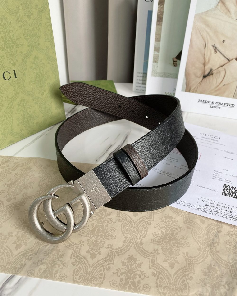 1:1 Replica Gucci GG Marmont Reversible Belt Black, Women Belt 627055 CAO2N 1062