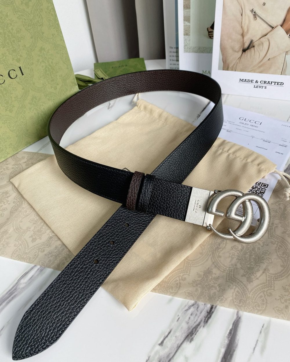 1:1 Replica Gucci GG Marmont Reversible Belt Black, Women Belt 627055 CAO2N 1062