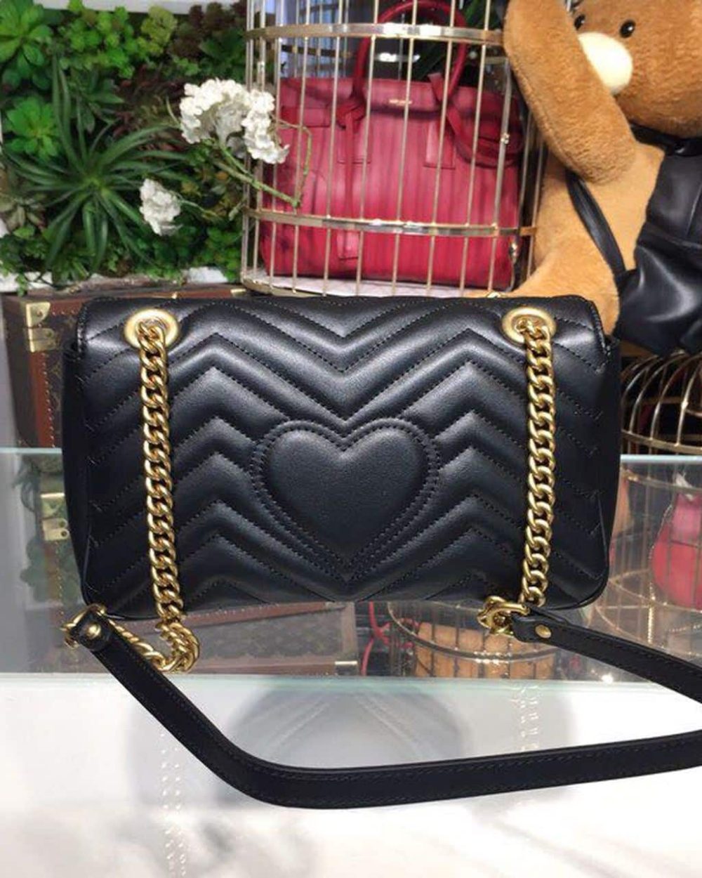 1:1 Replica Gucci GG Marmont Small Matelassé Shoulder Bag Black For Women 10in/25cm 443497 DTDIT 1000