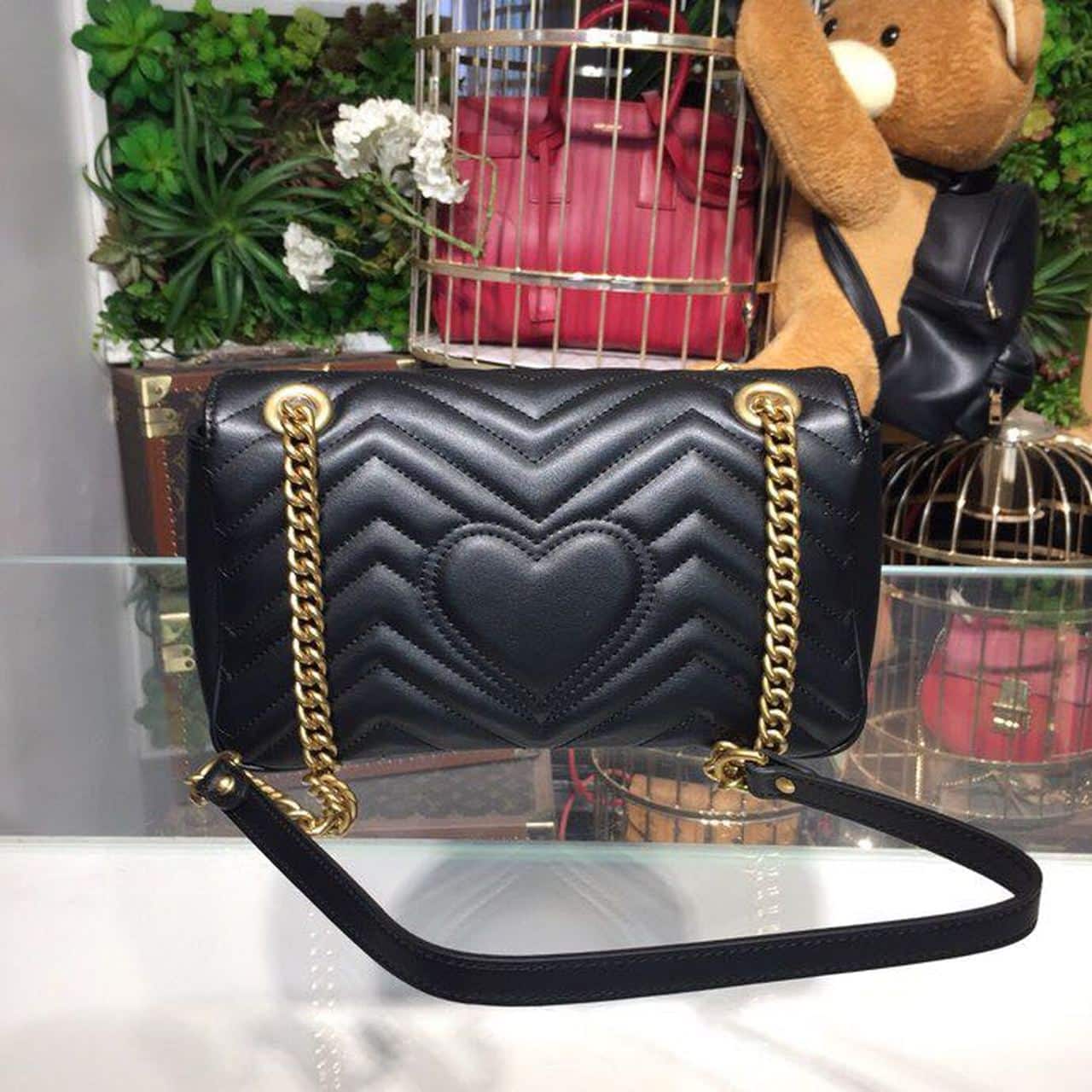 1:1 Replica Gucci GG Marmont Small Matelassé Shoulder Bag Black For Women 10in/25cm 443497 DTDIT 1000 - Image 4
