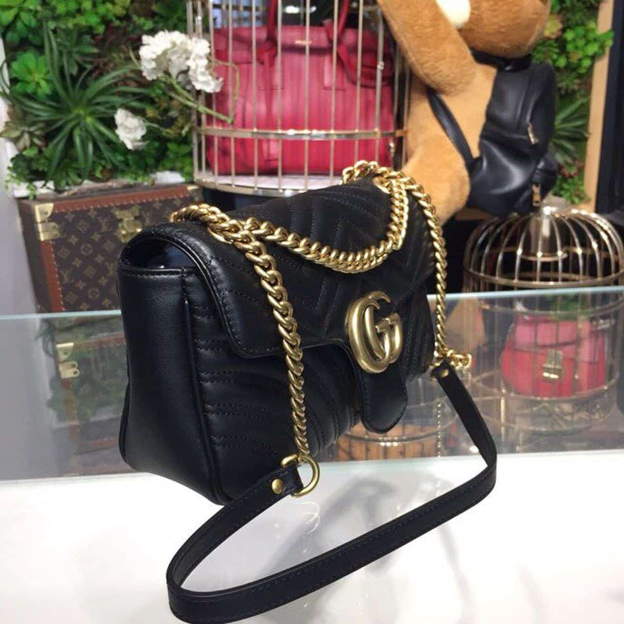 1:1 Replica Gucci GG Marmont Small Matelassé Shoulder Bag Black For Women 10in/25cm 443497 DTDIT 1000 - Image 3