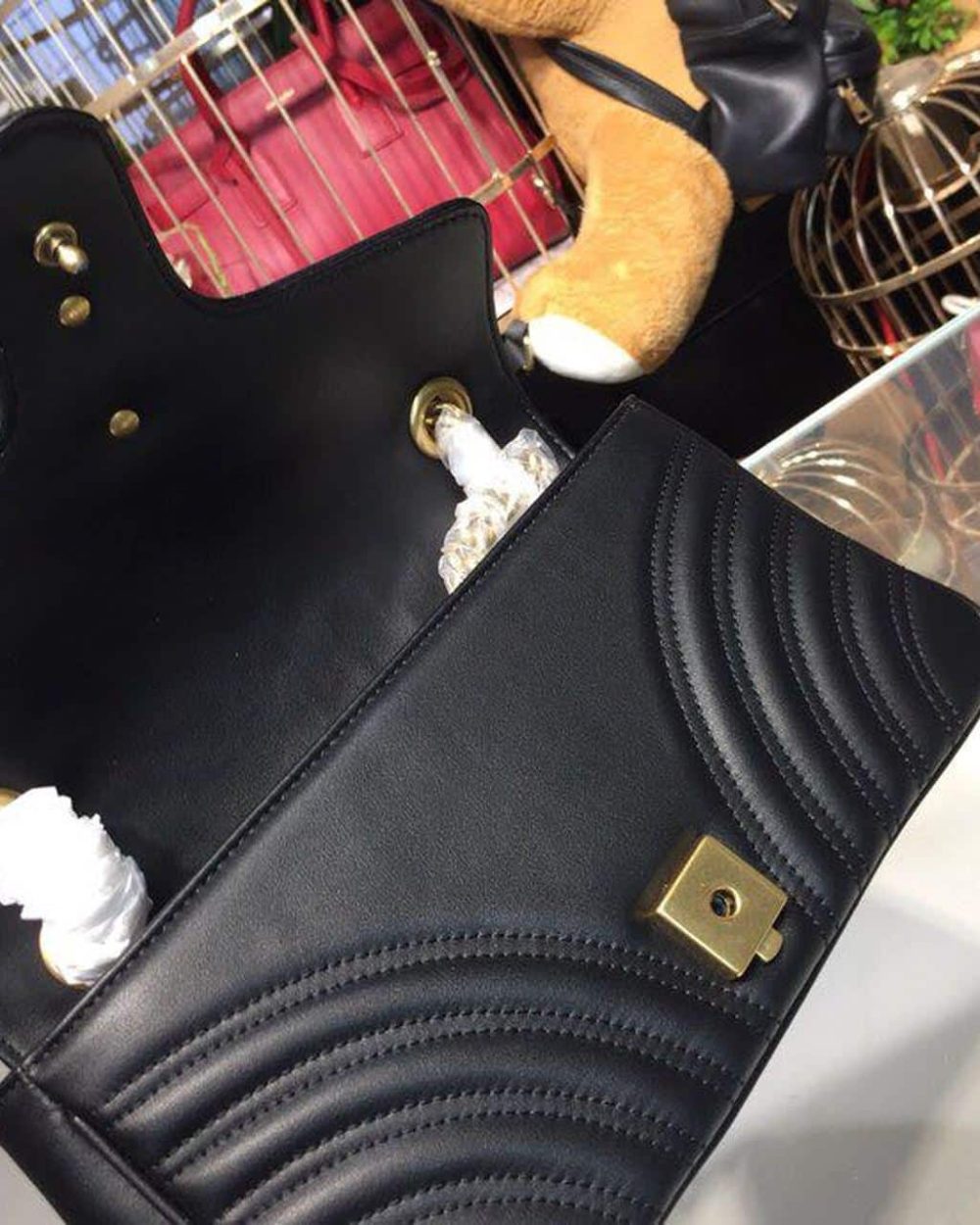 1:1 Replica Gucci GG Marmont Small Matelassé Shoulder Bag Black For Women 10in/25cm 443497 DTDIT 1000