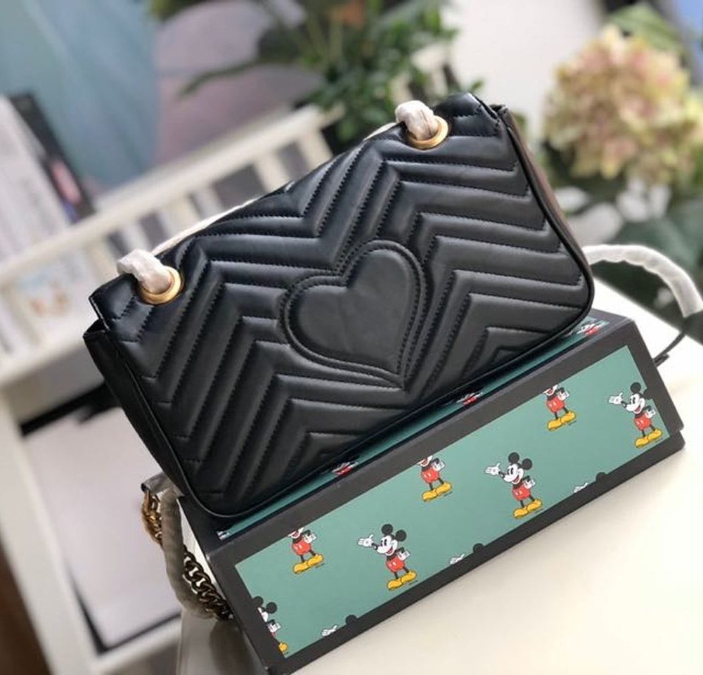 1:1 Replica Gucci GG Marmont Small Matelassé Shoulder Bag Black Matelassé Chevron For Women 10in/26cm 443497 DTDIT 1000