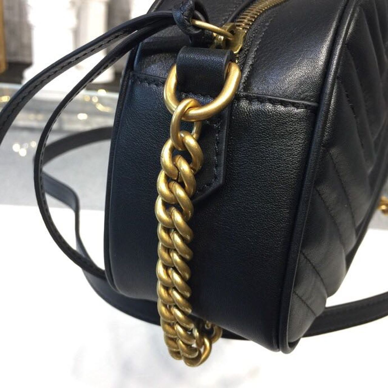 1:1 Replica Gucci GG Marmont Small Matelassé Shoulder Bag Black Matelassé Chevron For Women 9.5in/24cm GG 447632 DTD1T 1000 - Image 5