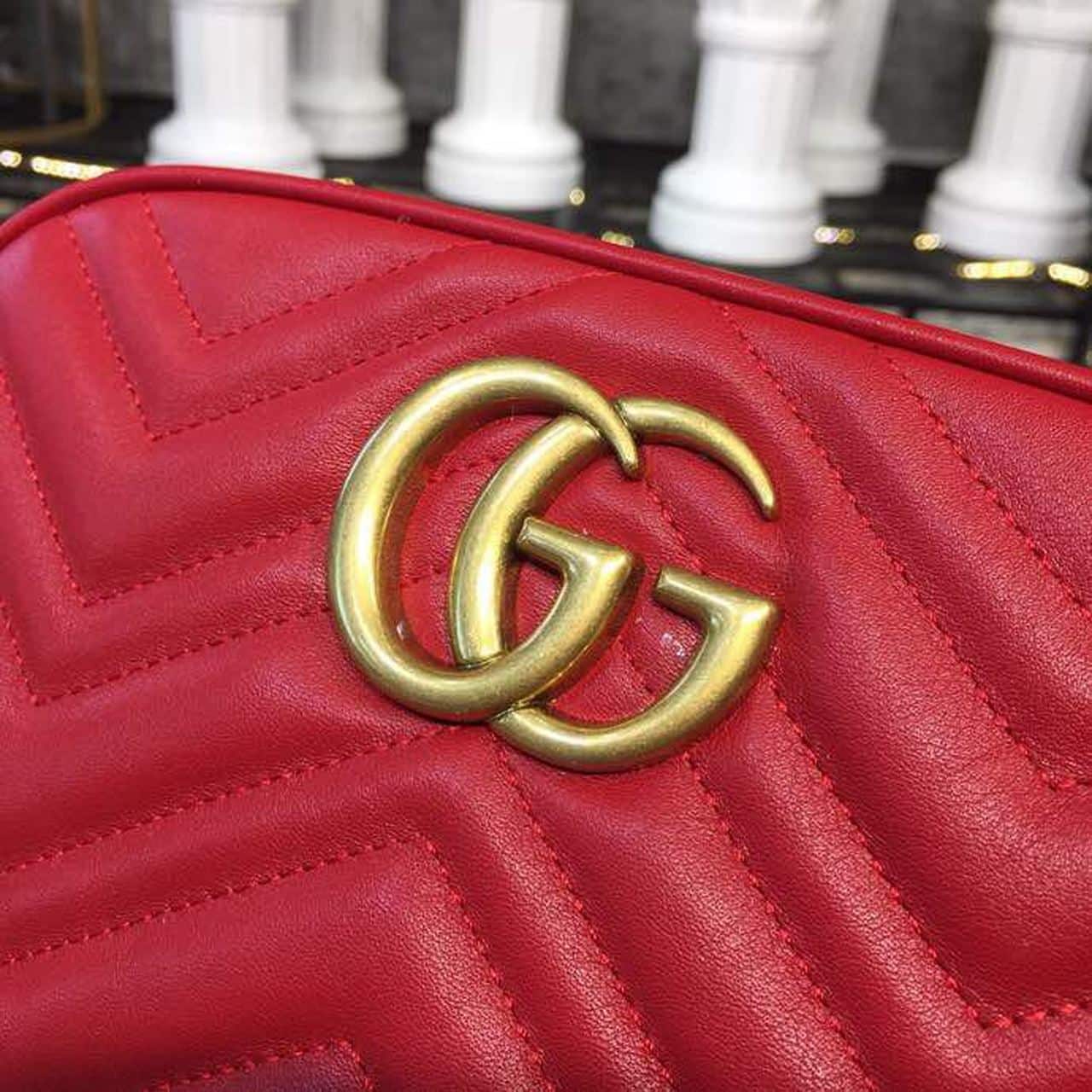1:1 Replica Gucci GG Marmont Small Matelassé Shoulder Bag Hibiscus Red Matelassé Chevron For Women 9.5in/24cm GG 447632 DTD1T 6433 - Image 7