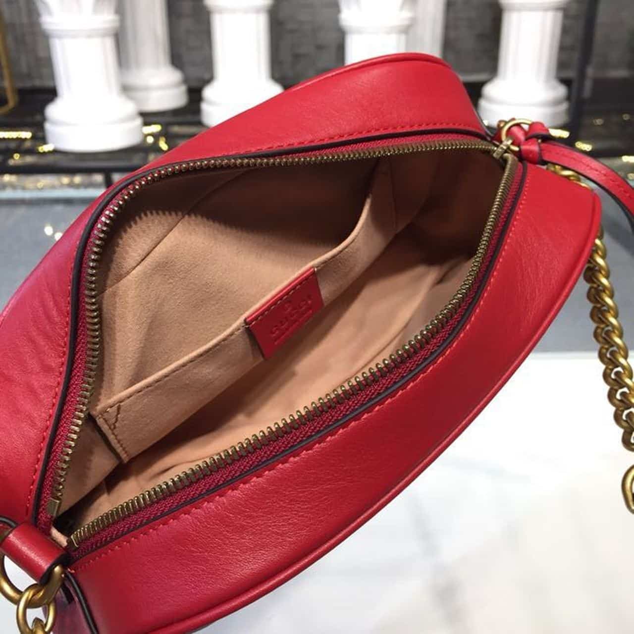 1:1 Replica Gucci GG Marmont Small Matelassé Shoulder Bag Hibiscus Red Matelassé Chevron For Women 9.5in/24cm GG 447632 DTD1T 6433 - Image 6