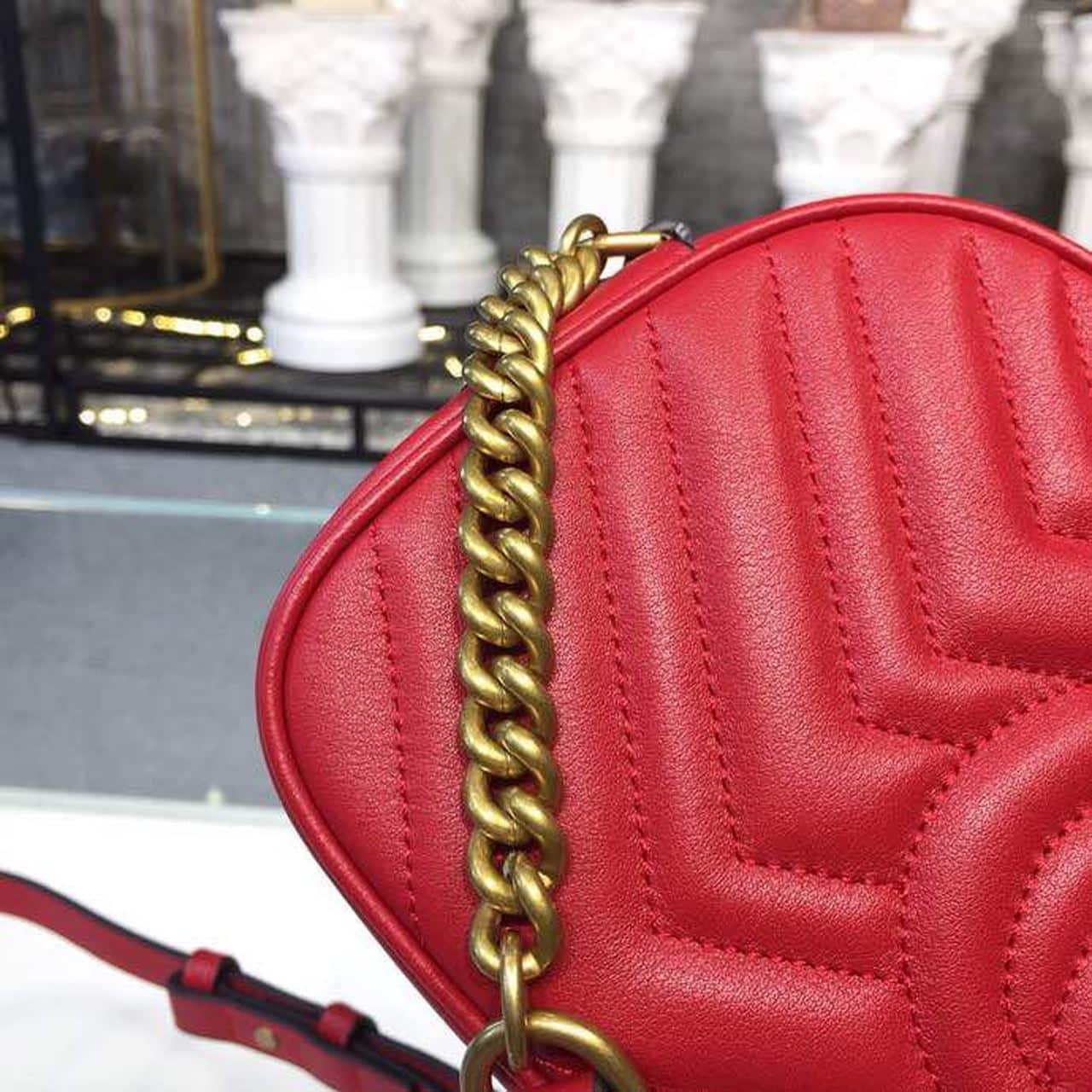 1:1 Replica Gucci GG Marmont Small Matelassé Shoulder Bag Hibiscus Red Matelassé Chevron For Women 9.5in/24cm GG 447632 DTD1T 6433 - Image 10