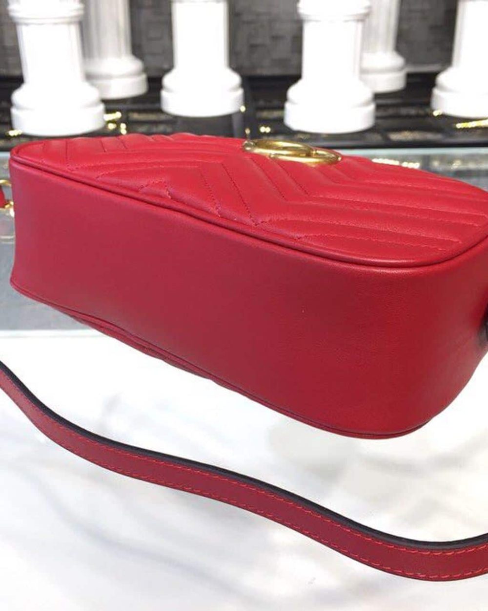 1:1 Replica Gucci GG Marmont Small Matelassé Shoulder Bag Hibiscus Red Matelassé Chevron For Women 9.5in/24cm GG 447632 DTD1T 6433