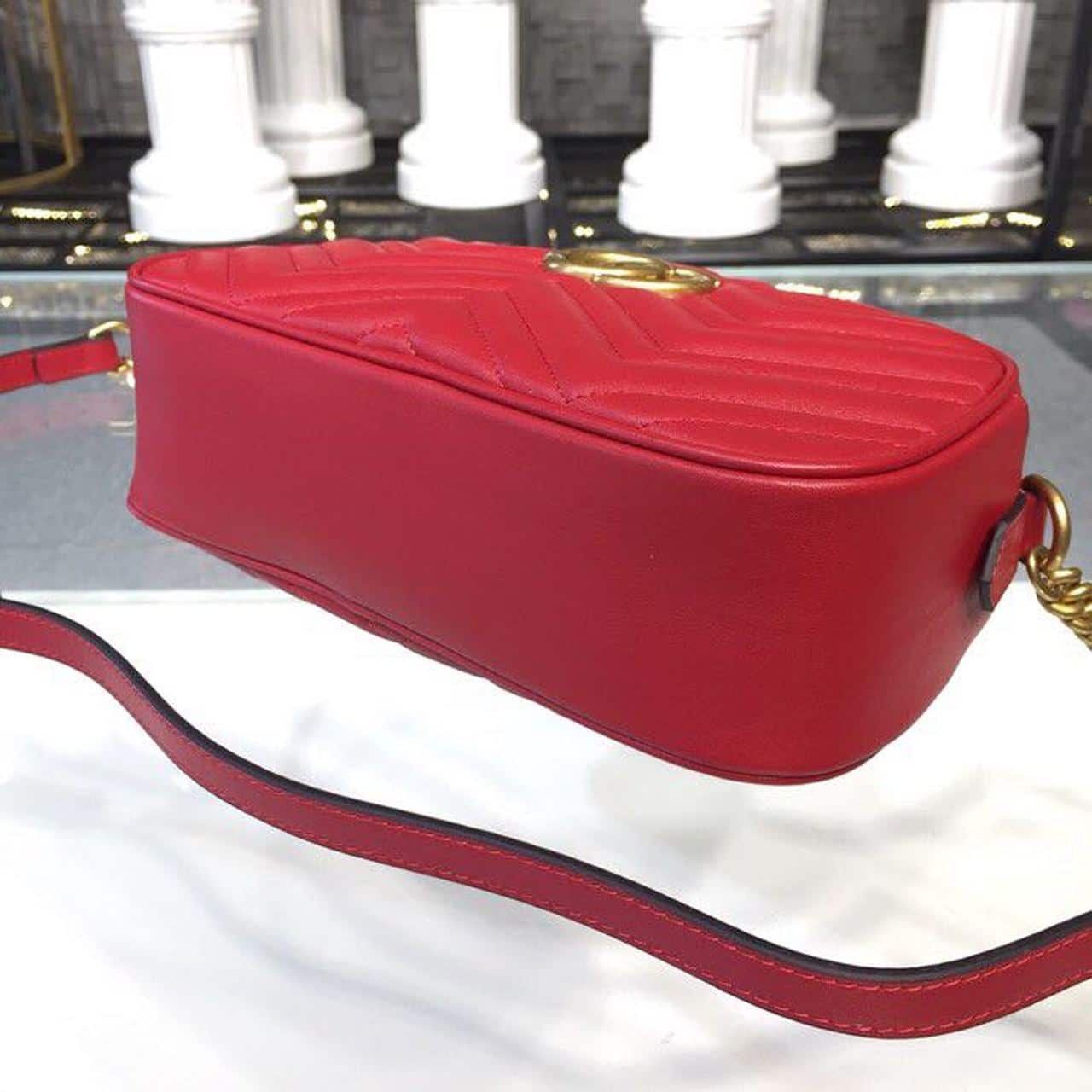 1:1 Replica Gucci GG Marmont Small Matelassé Shoulder Bag Hibiscus Red Matelassé Chevron For Women 9.5in/24cm GG 447632 DTD1T 6433 - Image 4