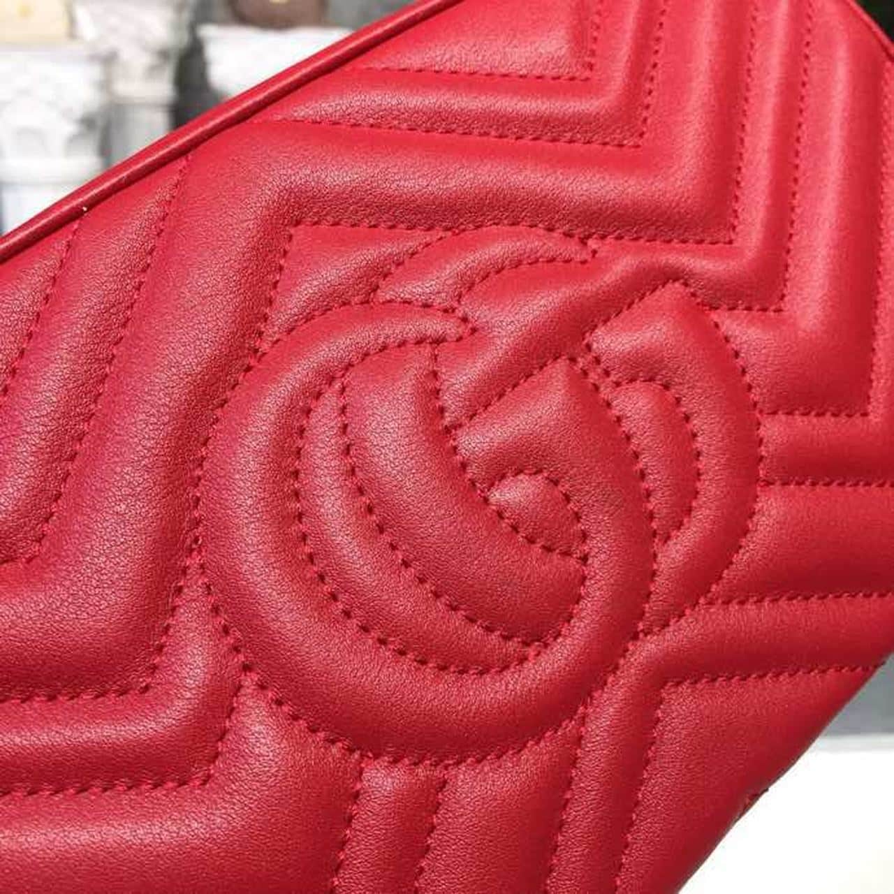 1:1 Replica Gucci GG Marmont Small Matelassé Shoulder Bag Hibiscus Red Matelassé Chevron For Women 9.5in/24cm GG 447632 DTD1T 6433 - Image 8