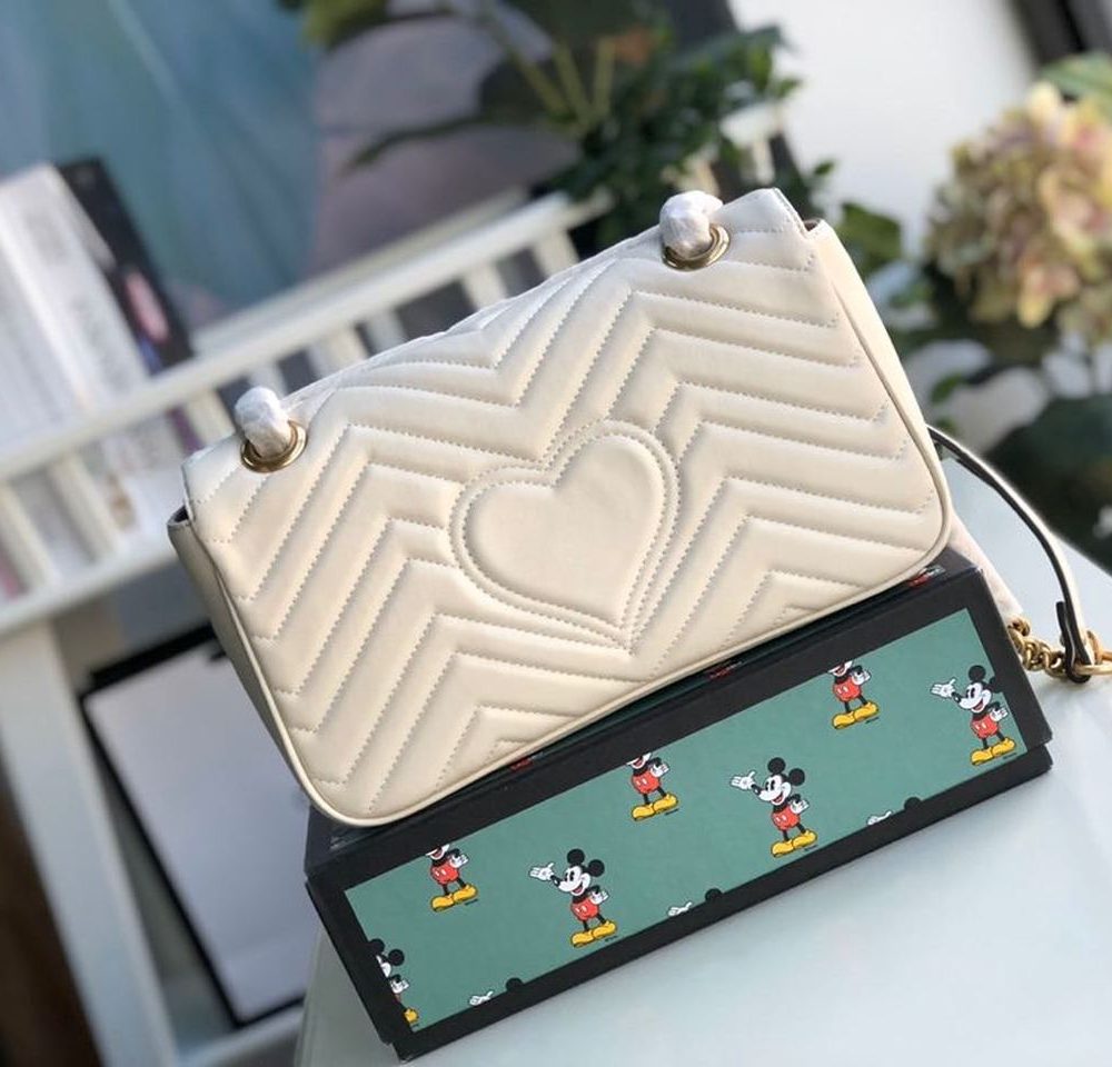 1:1 Replica Gucci GG Marmont Small Matelassé Shoulder Bag White Matelassé Chevron For Women 10in/26cm 443497 DTDIT 9022