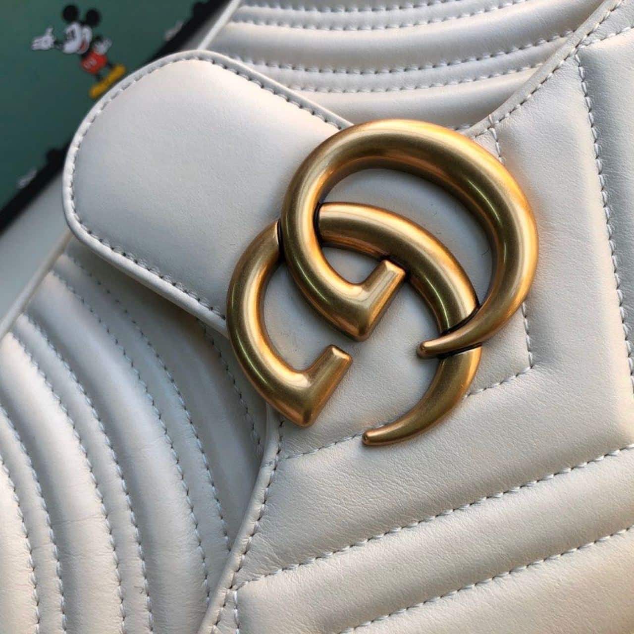 1:1 Replica Gucci GG Marmont Small Matelassé Shoulder Bag White Matelassé Chevron For Women 10in/26cm 443497 DTDIT 9022 - Image 10