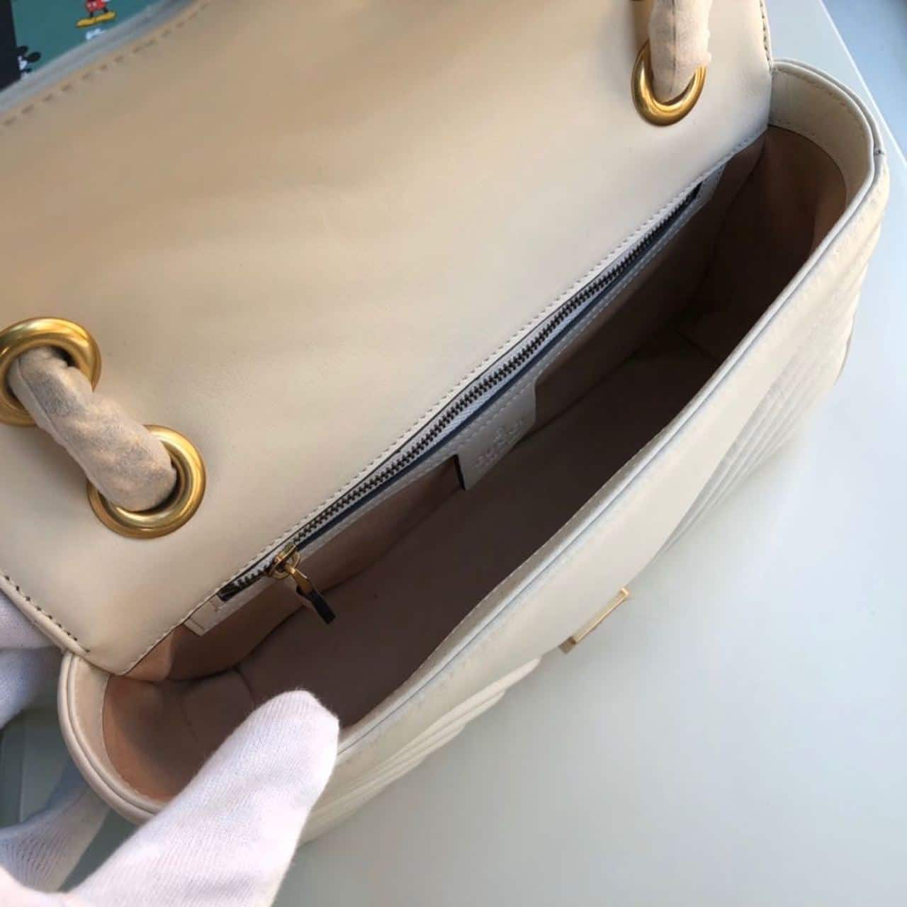 1:1 Replica Gucci GG Marmont Small Matelassé Shoulder Bag White Matelassé Chevron For Women 10in/26cm 443497 DTDIT 9022 - Image 7