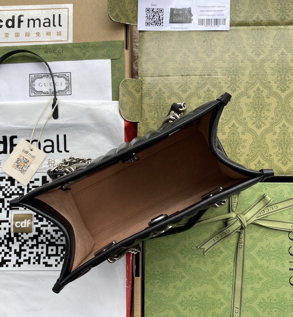 1:1 Replica Gucci GG Marmont Small Tote Bag Black Matelasses For Women 10.4in/26.5cm GG 681483 UM8BN 1000