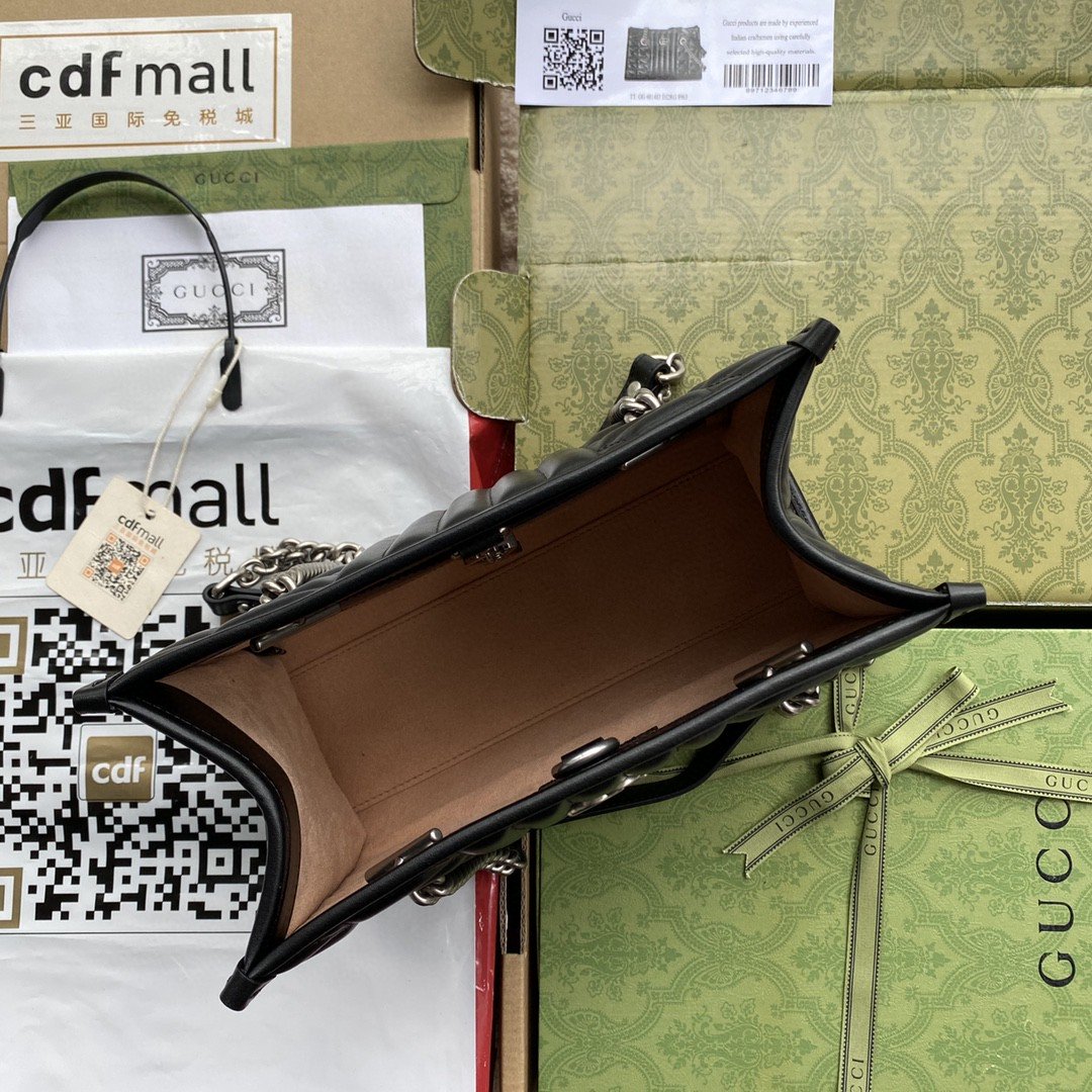 1:1 Replica Gucci GG Marmont Small Tote Bag Black Matelasses For Women 10.4in/26.5cm GG 681483 UM8BN 1000 - Image 2