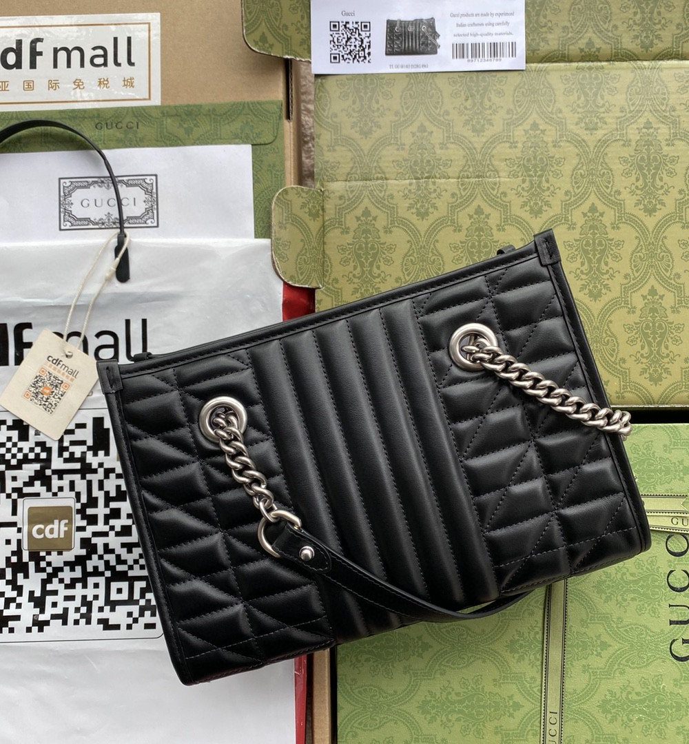 1:1 Replica Gucci GG Marmont Small Tote Bag Black Matelasses For Women 10.4in/26.5cm GG 681483 UM8BN 1000