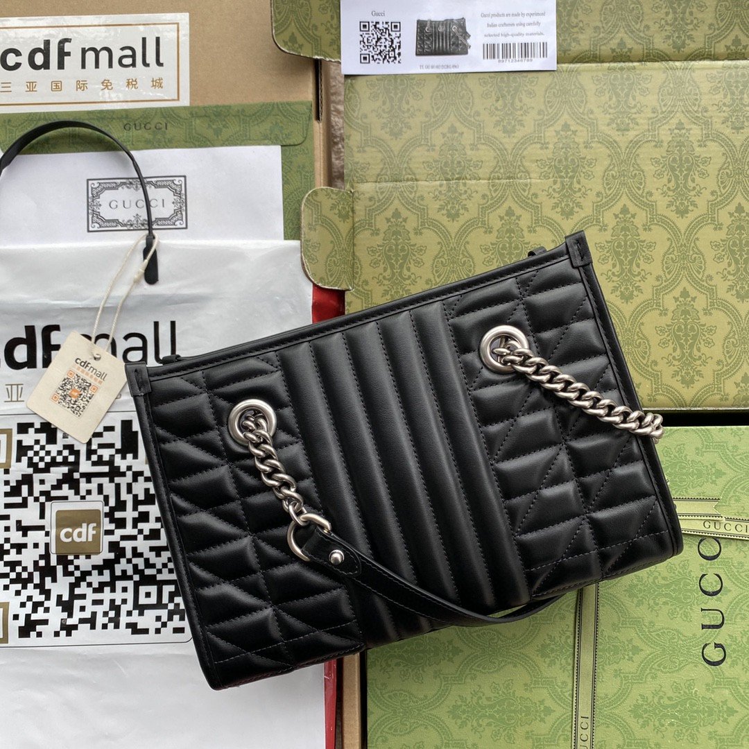 1:1 Replica Gucci GG Marmont Small Tote Bag Black Matelasses For Women 10.4in/26.5cm GG 681483 UM8BN 1000 - Image 3