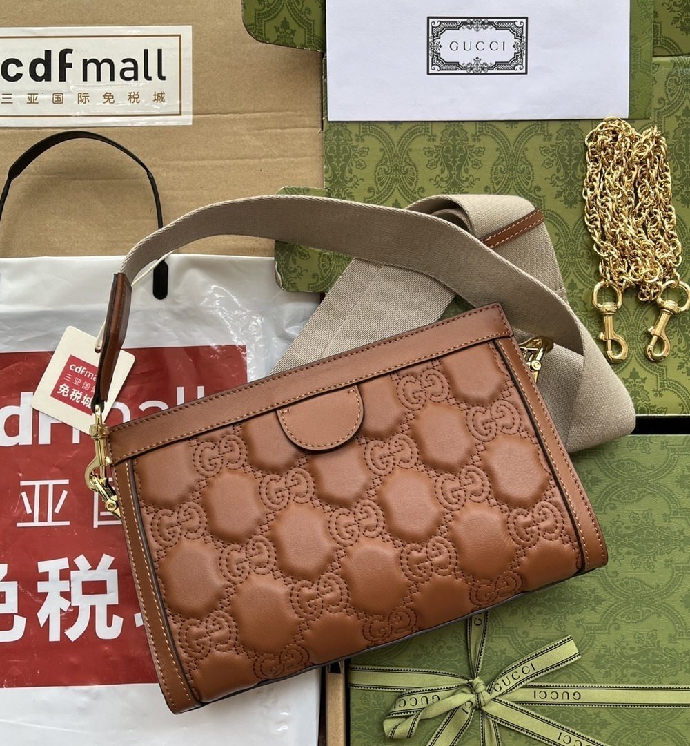 1:1 Replica Gucci GG Matelassé Small Bag Brown For Women, Women's Bags 10.2in/26cm GG 702200 UM8HG 2595