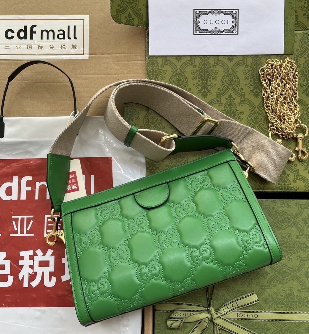 1:1 Replica Gucci GG Matelassé Small Bag Green For Women, Women's Bags 10.2in/26cm GG
