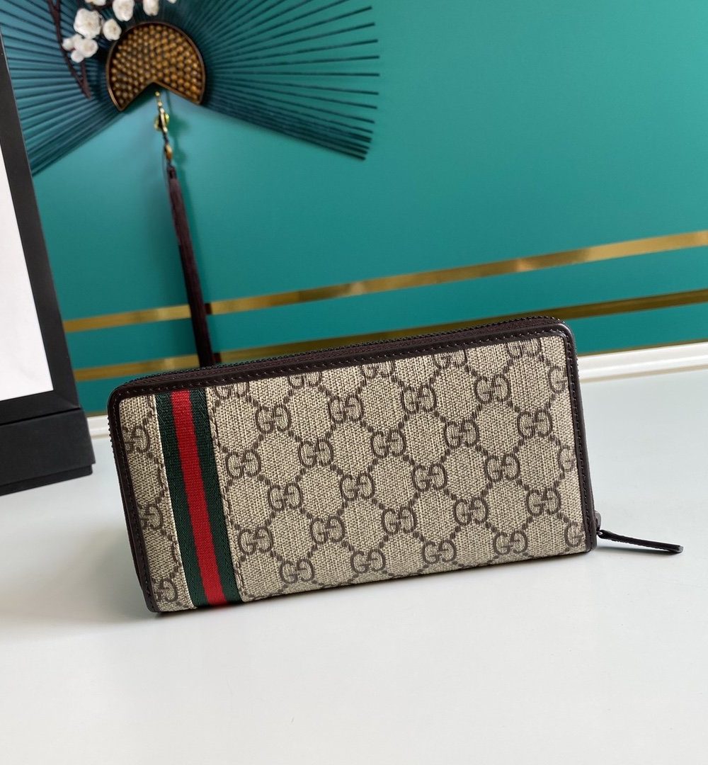 1:1 Replica Gucci GG Supreme Beige Zip Around Wallet For Men, Men's Wallets 19cm/7.5in GG