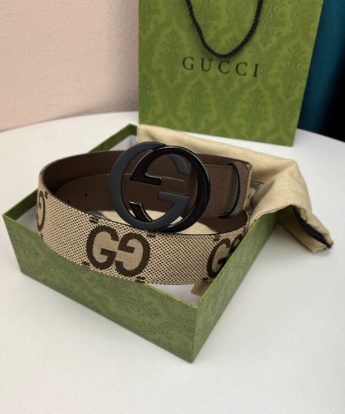 1:1 Replica Gucci GG Supreme Belt With G Buckle Beige/Ebony And Brown GG Supreme Canvas For Women, Women Belt