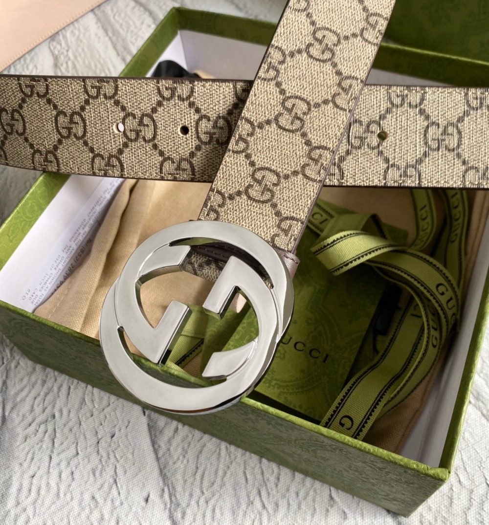 1:1 Replica Gucci GG Supreme Belt With G Buckle Brown, Women Belt ‎411924 KGDHN 9643