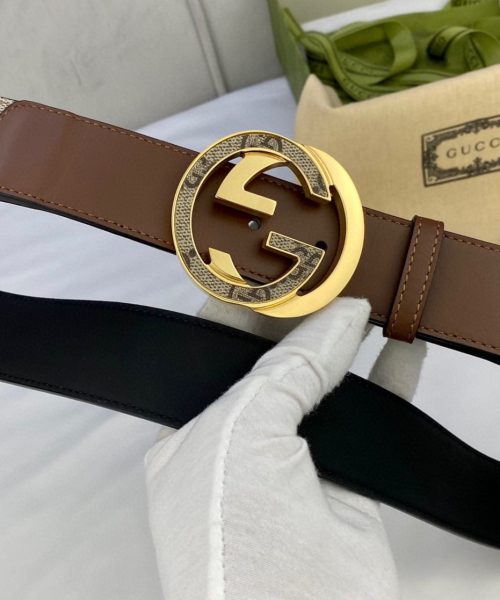 1:1 Replica Gucci GG Supreme Belt With Interlocking G Buckle Beige/Ebony And Brown GG Supreme Canvas For Women, Women Belt