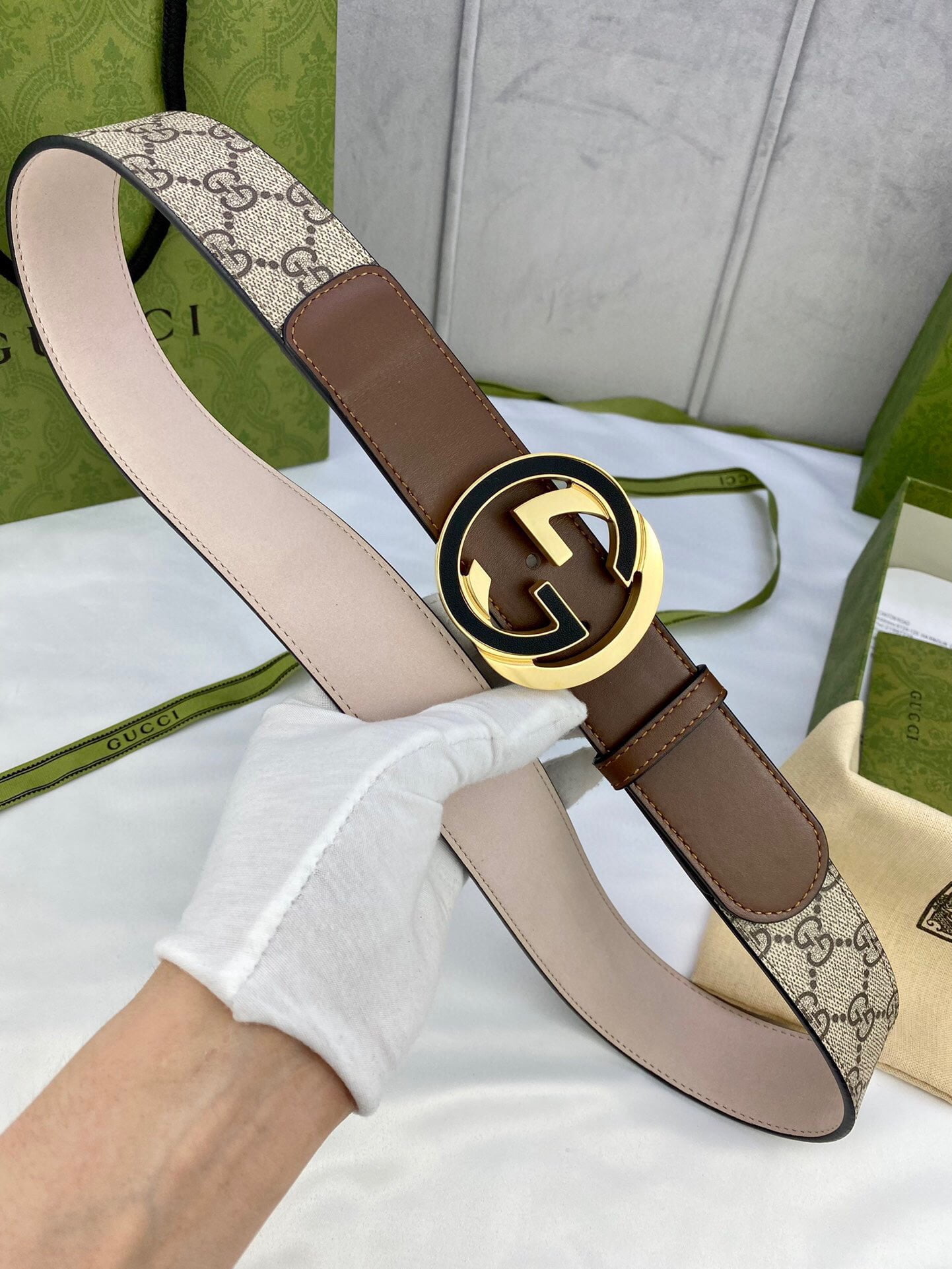 1:1 Replica Gucci GG Supreme Belt With Interlocking G Buckle Beige/Ebony And Brown GG Supreme Canvas For Women, Women Belt - Image 4