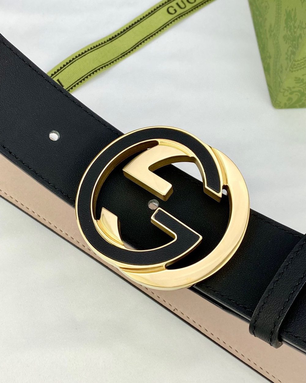 1:1 Replica Gucci GG Supreme Belt With Interlocking G Buckle Beige/Ebony GG Supreme And Black For Women, Women Belt