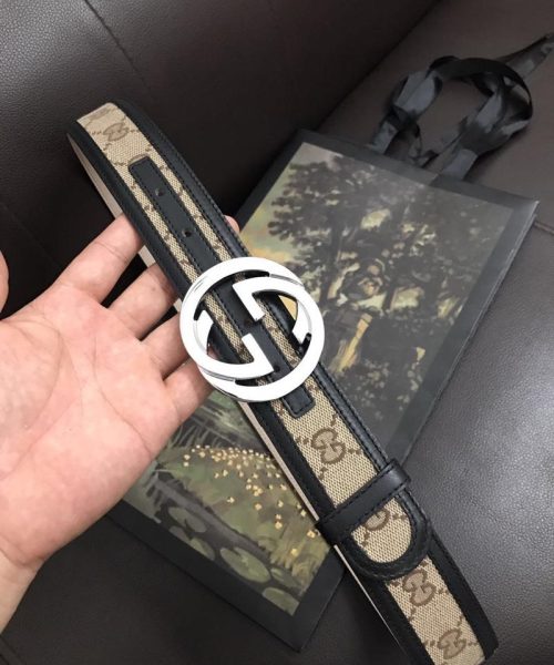1:1 Replica Gucci GG Supreme Belt With Interlocking G Buckle Beige/Ebony GG Supreme Canvas For Women, Women Belt