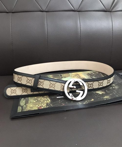 1:1 Replica Gucci GG Supreme Belt With Interlocking G Buckle Beige/Ebony GG Supreme Canvas For Women, Women Belt