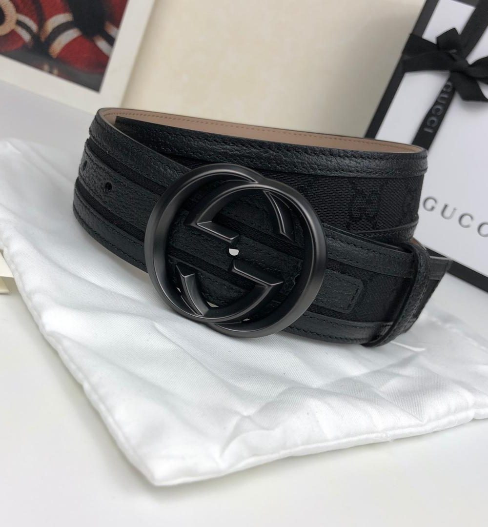 1:1 Replica Gucci GG Supreme Belt With Interlocking G Buckle Black For Women, Women Belt
