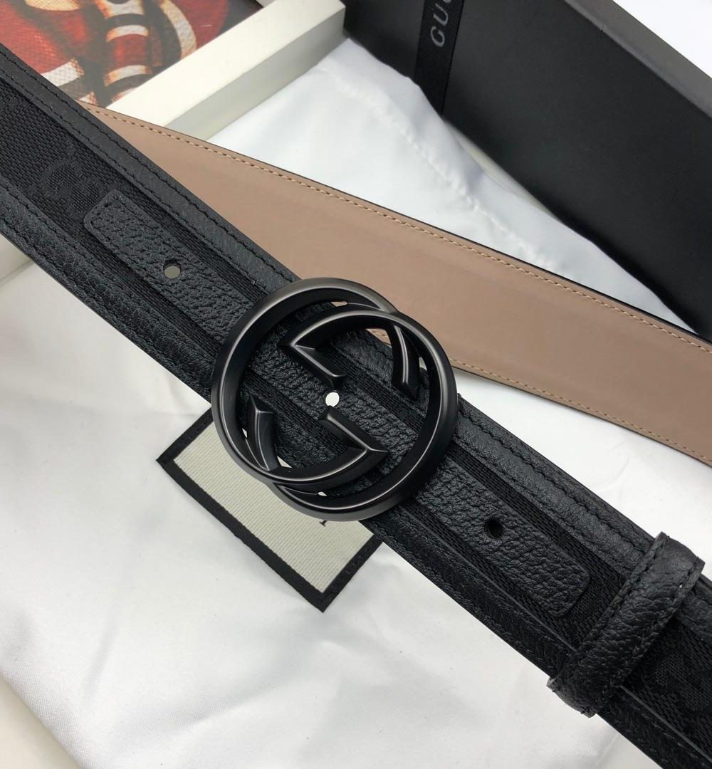 1:1 Replica Gucci GG Supreme Belt With Interlocking G Buckle Black For Women, Women Belt