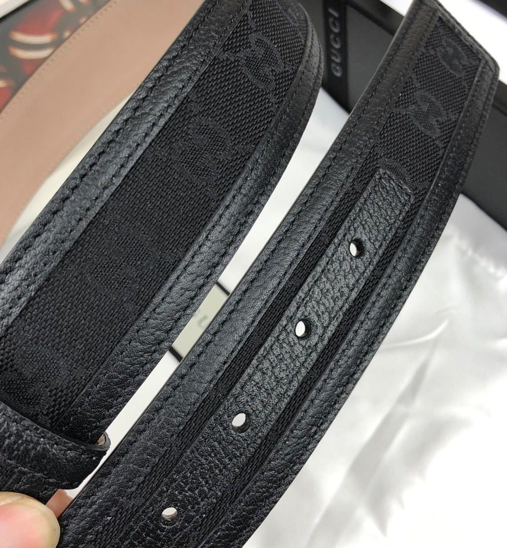 1:1 Replica Gucci GG Supreme Belt With Interlocking G Buckle Black For Women, Women Belt