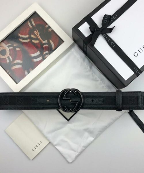 1:1 Replica Gucci GG Supreme Belt With Interlocking G Buckle Black For Women, Women Belt