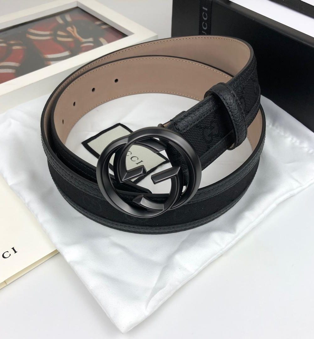 1:1 Replica Gucci GG Supreme Belt With Interlocking G Buckle Black For Women, Women Belt