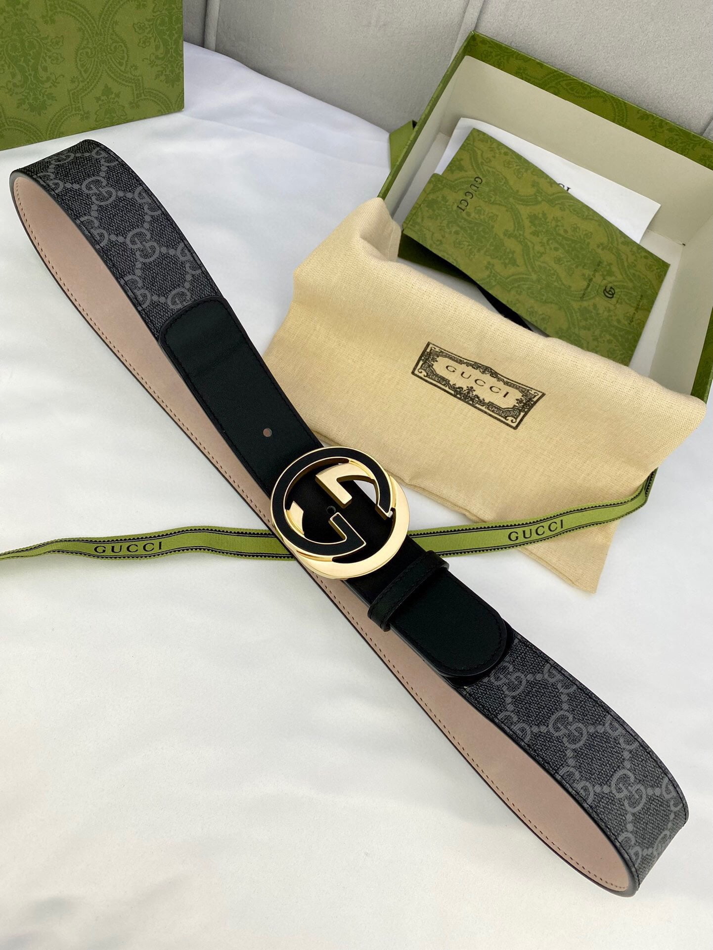 1:1 Replica Gucci GG Supreme Belt With Interlocking G Buckle Black/Grey GG Supreme Canvas With Black For Women, Women Belt - Image 2