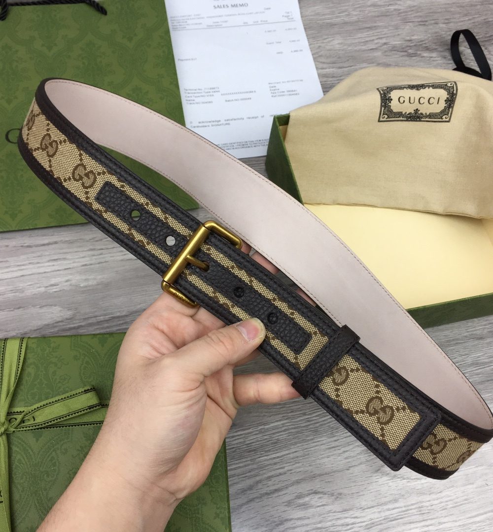 1:1 Replica Gucci GG Supreme Belt With Square Buckle Beige/Ebony GG Supreme For Women, Women Belt